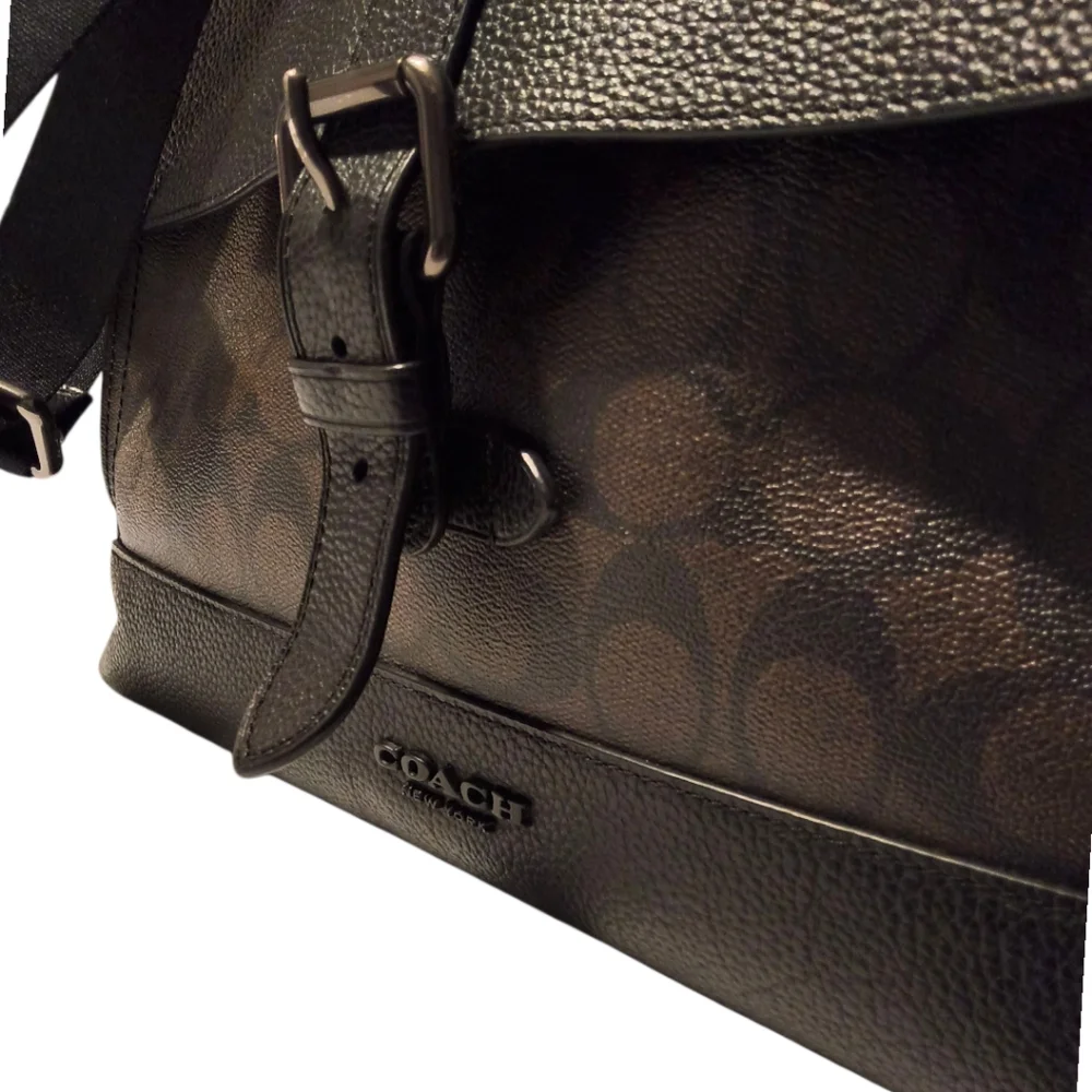 Coach Hudson Messenger Bag in Signature Canvas Black Brown - Academia Work Bag